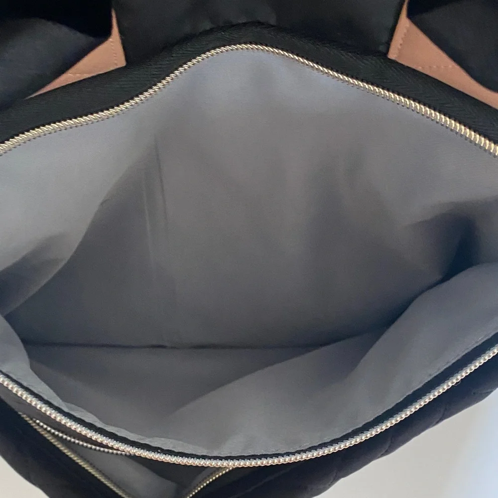 Skip Hop Black Quilted Multifunctional Backpack with Tan and gold accents
